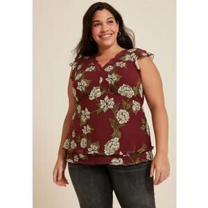 Maurices‎ NWT Floral Lace Trim Flutter Tank XXL